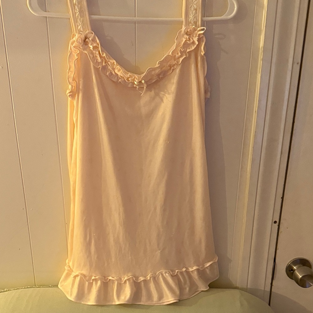 Silky Ruffle-Trim Chemise in Soft Peach